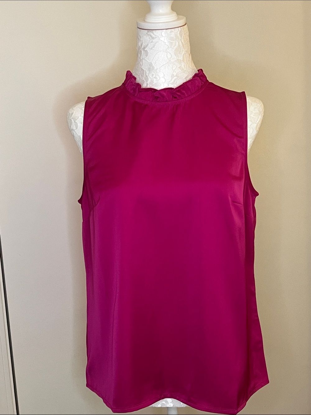 J. Crew Ruffle Mock Neck Silk-Feel Camisole - Fuchsia